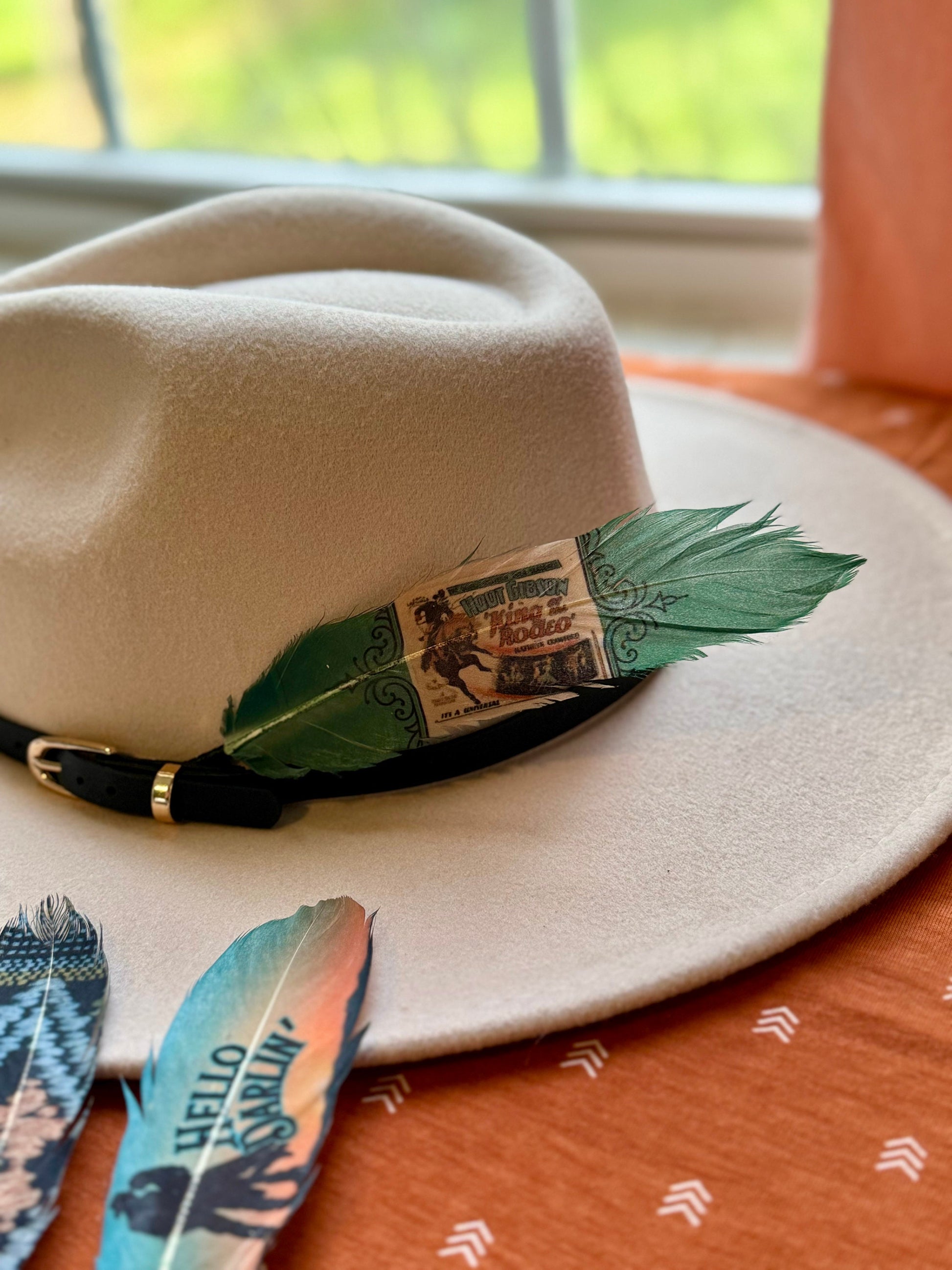 Vintage rodeo-inspired cowboy hat feather by Buckaroo Supply Co.
