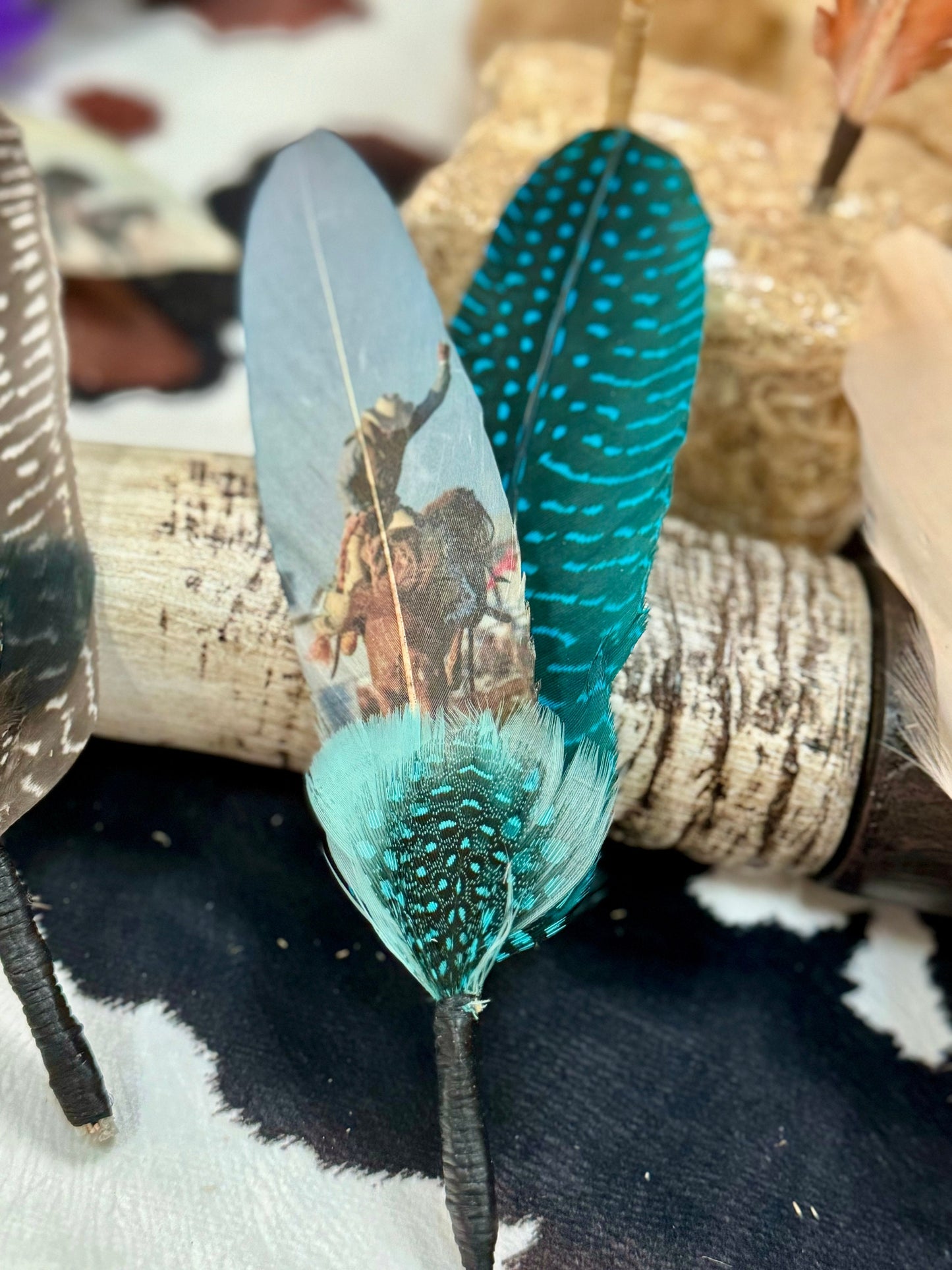 Handcrafted Bronc Buster feather accessory for Western hat bands
