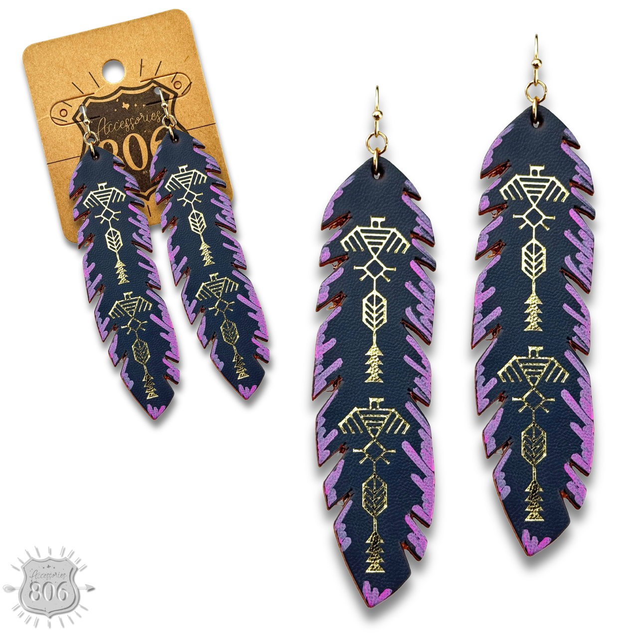 Painted Leather Western Feather Earrings