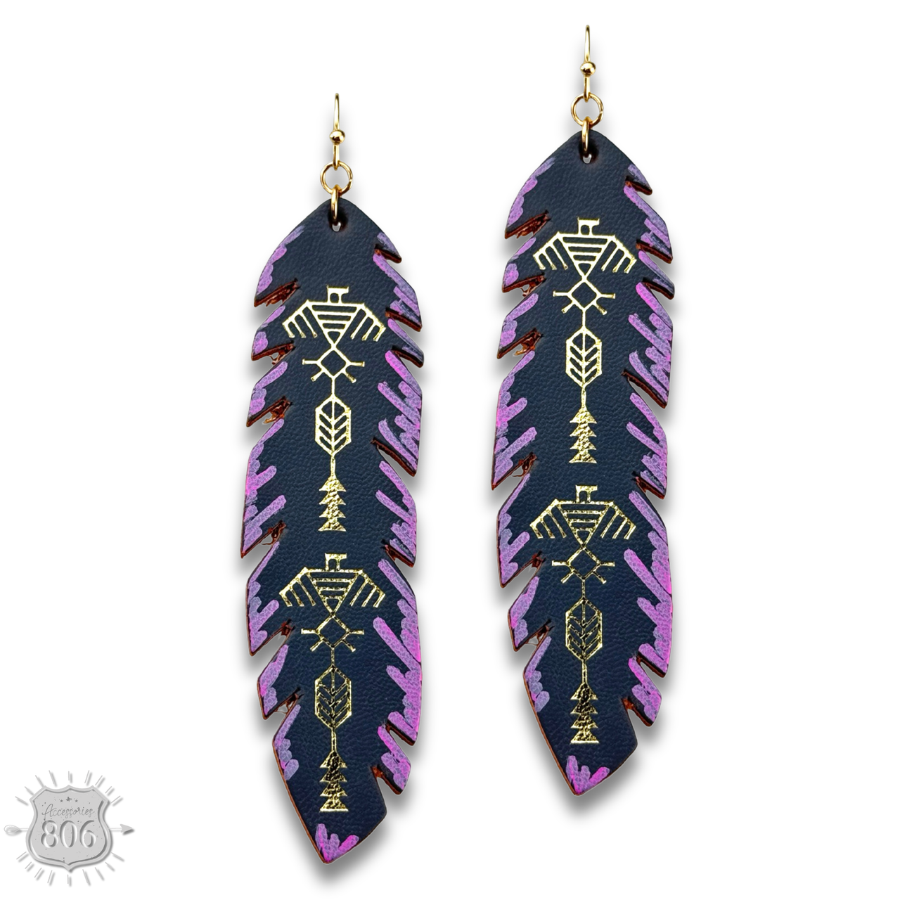 Painted Leather Western Feather Earrings