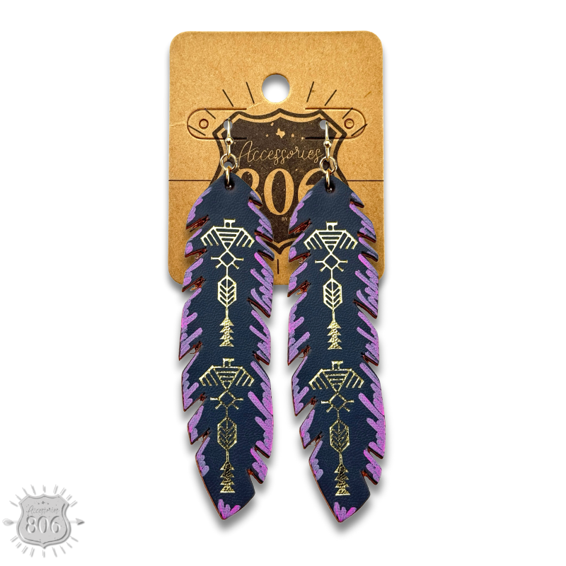 Painted Leather Western Feather Earrings