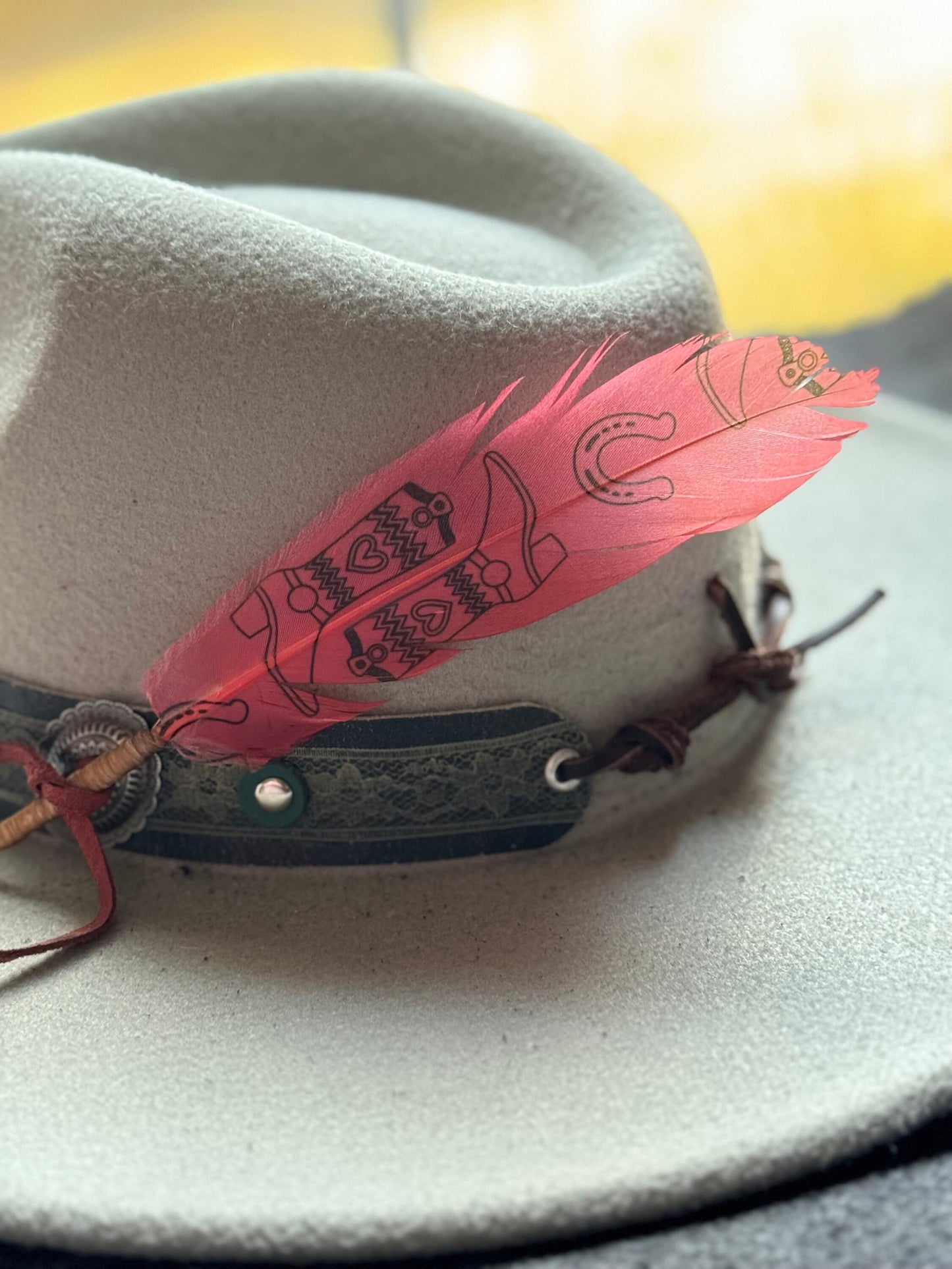 Pink Boots & Horseshoes Western Hat Feather