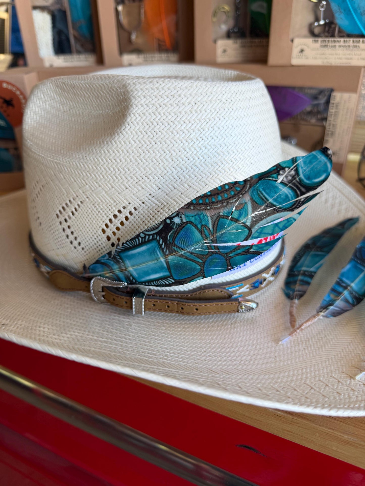 Buckaroo Supply Co. Turquoise Dream Western hat feather with accent feathers