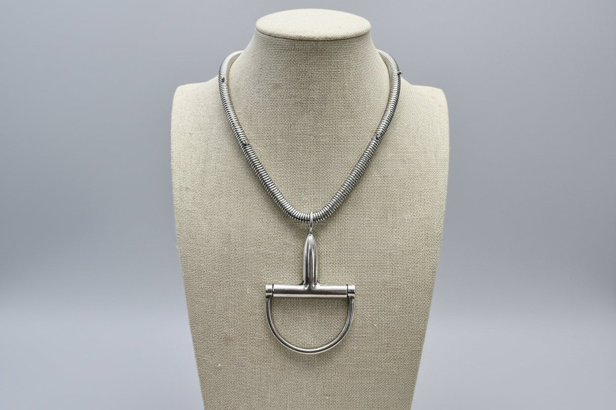 Western Silver Horse Bit Statement Necklace with Rhinestone Snake Chain — Bold Equestrian Jewelry