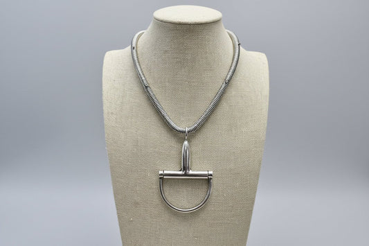 Western Silver Horse Bit Statement Necklace with Rhinestone Snake Chain — Bold Equestrian Jewelry