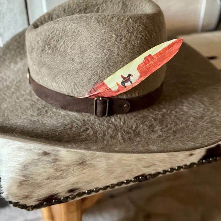 Western hat styled with Desert Cowboy feather by Buckaroo Supply Co.