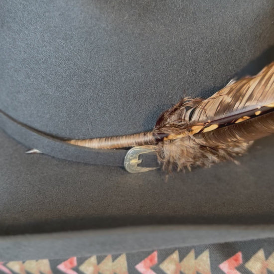 Brown cream marbled Western hat feather by Buckaroo Supply Co.