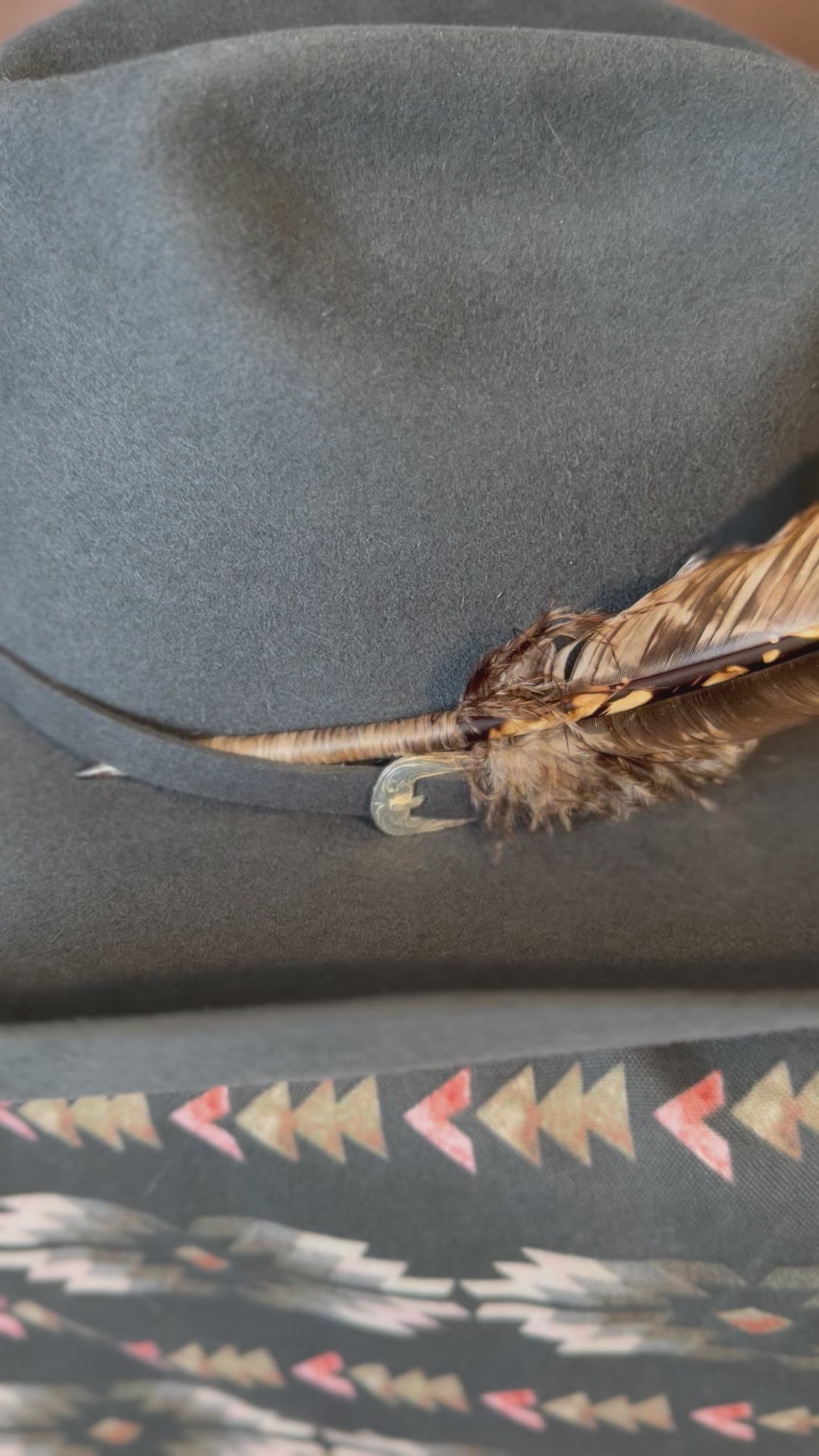 Brown cream marbled Western hat feather by Buckaroo Supply Co.