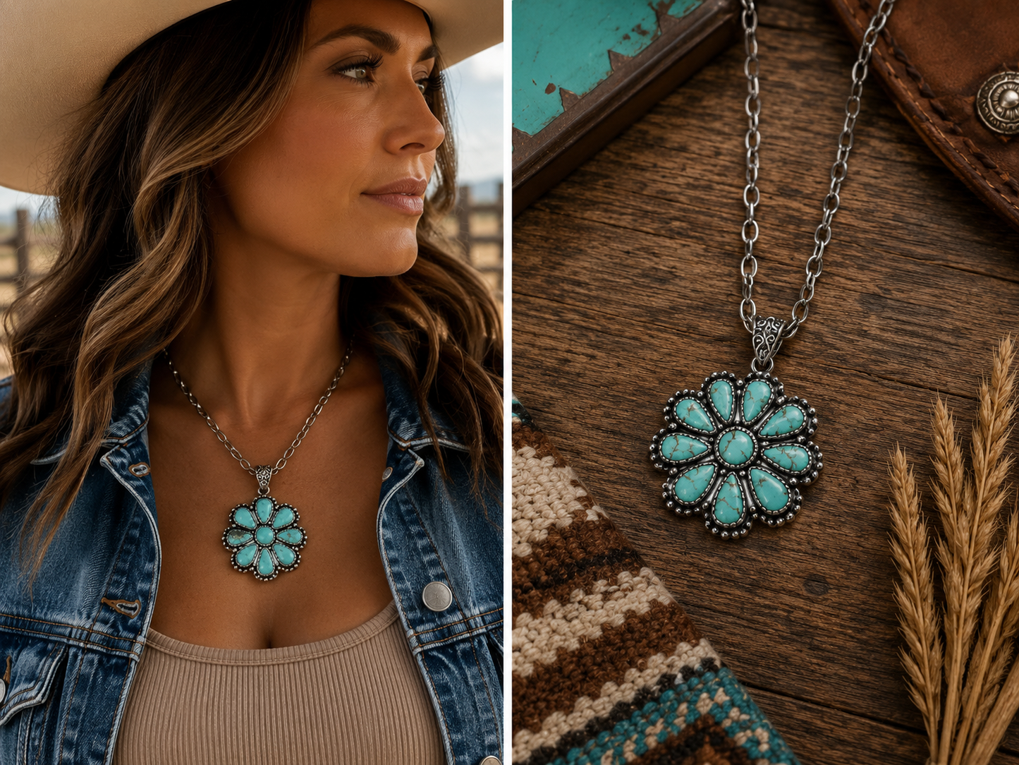 Turquoise Floral Western Statement Necklace – Antique Silver