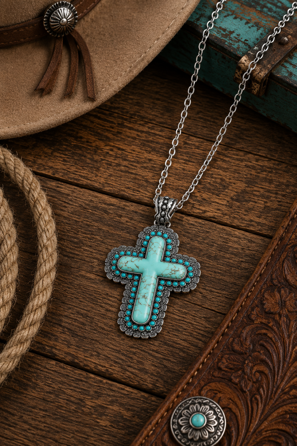 Turquoise Western Cross Statement Necklace