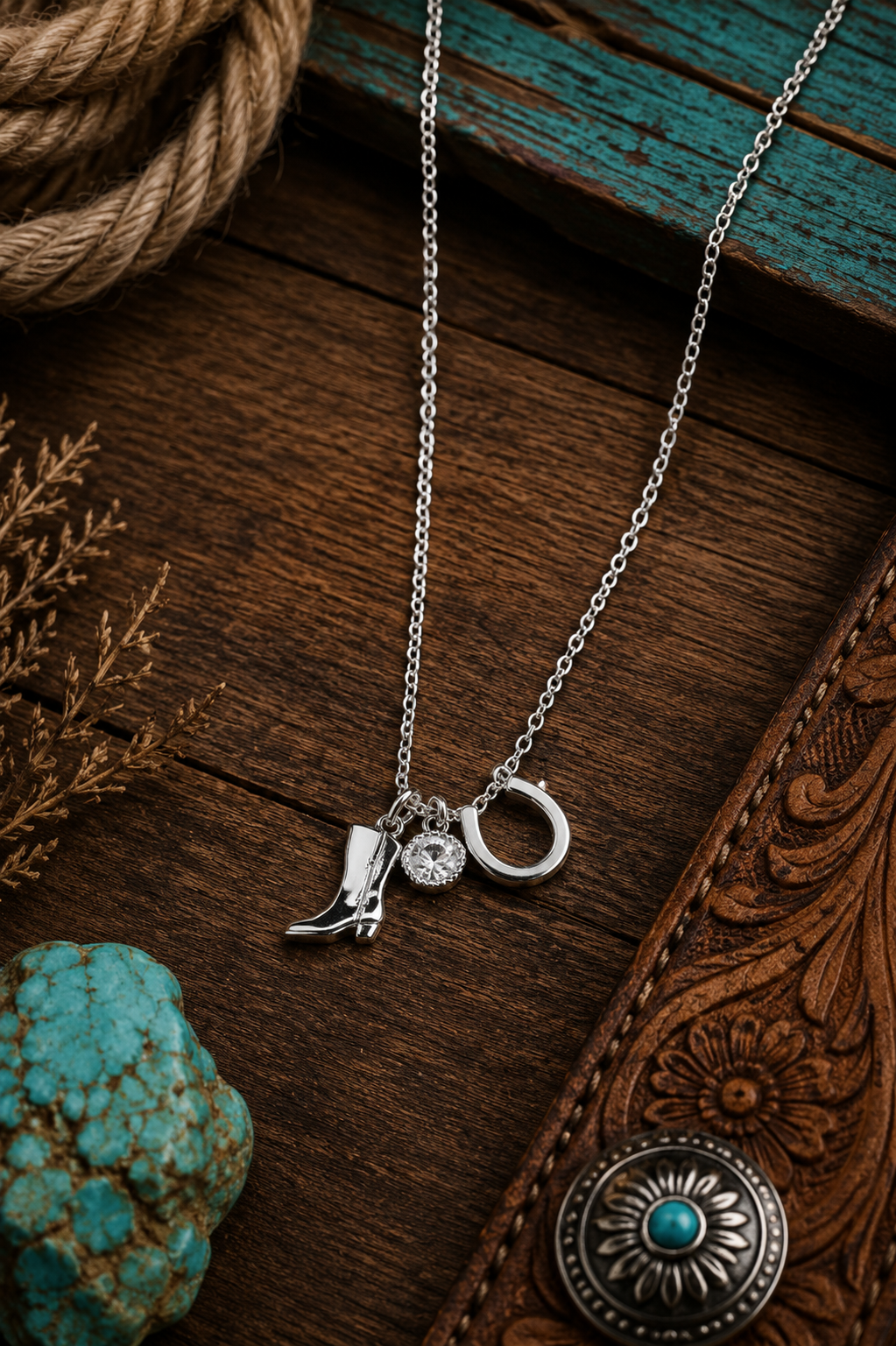 Western Boot & Horseshoe Charm Necklace