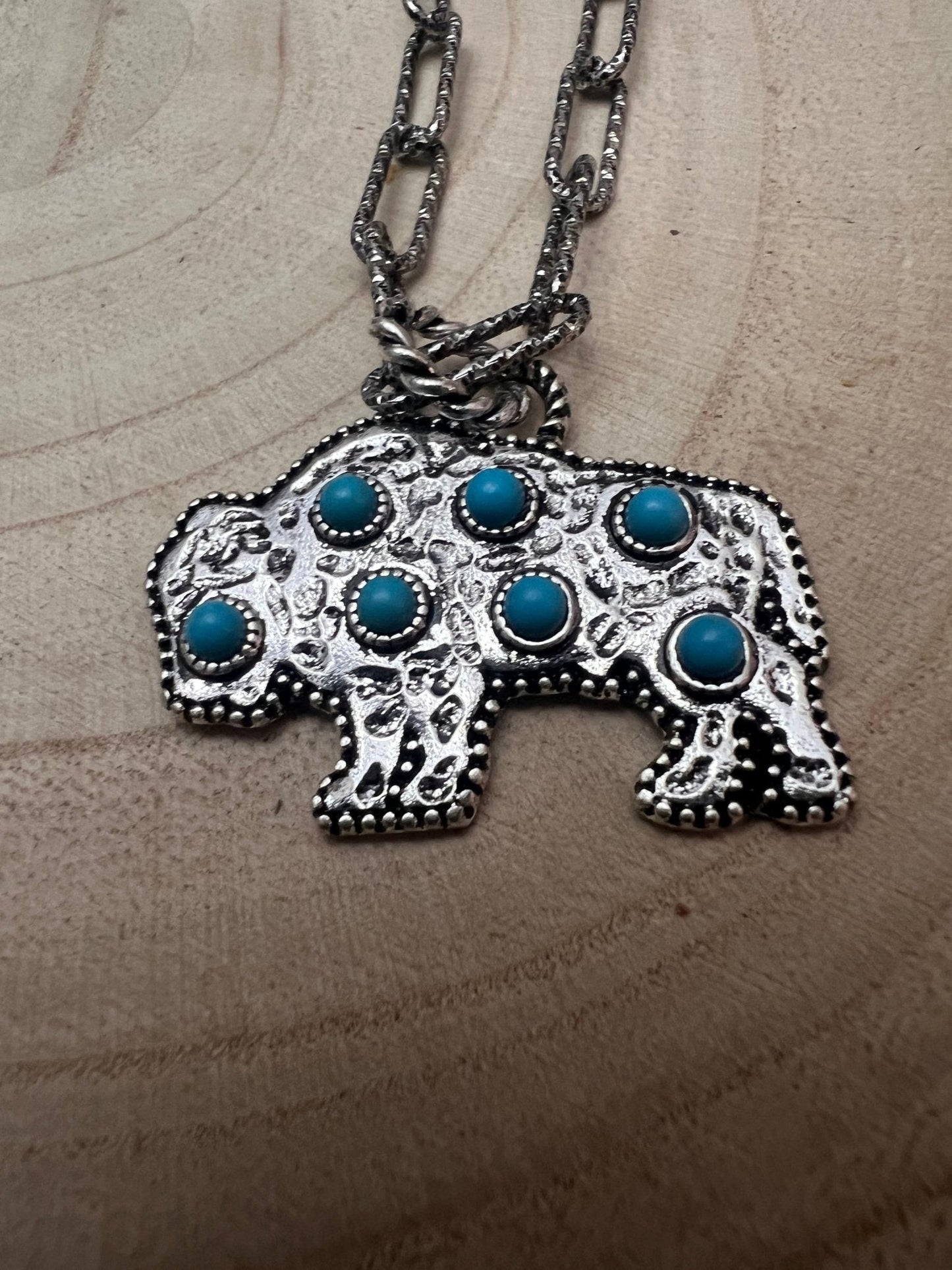 Western Buffalo Pendant Necklace with Faux Turquoise