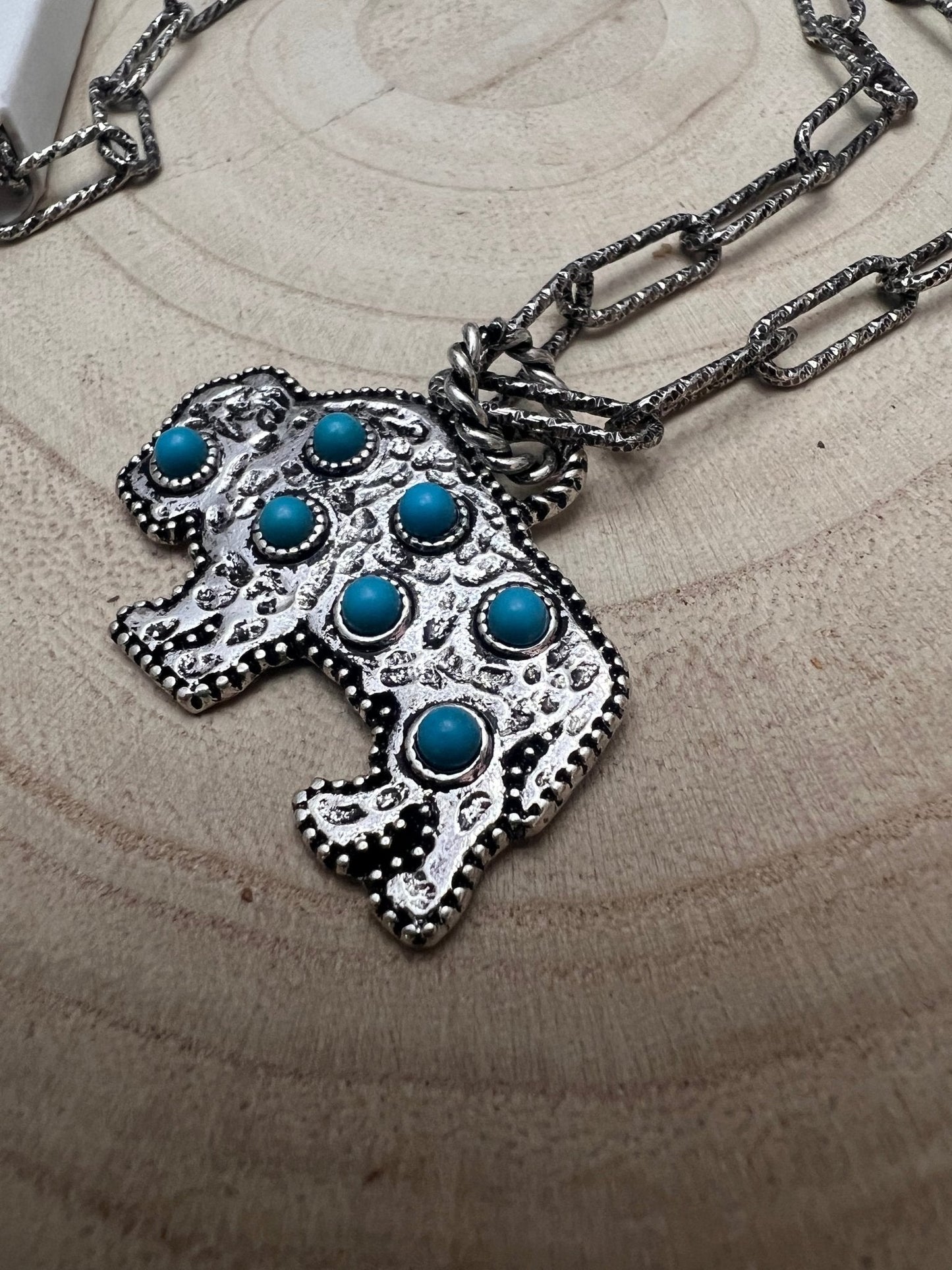 Western Buffalo Pendant Necklace with Faux Turquoise