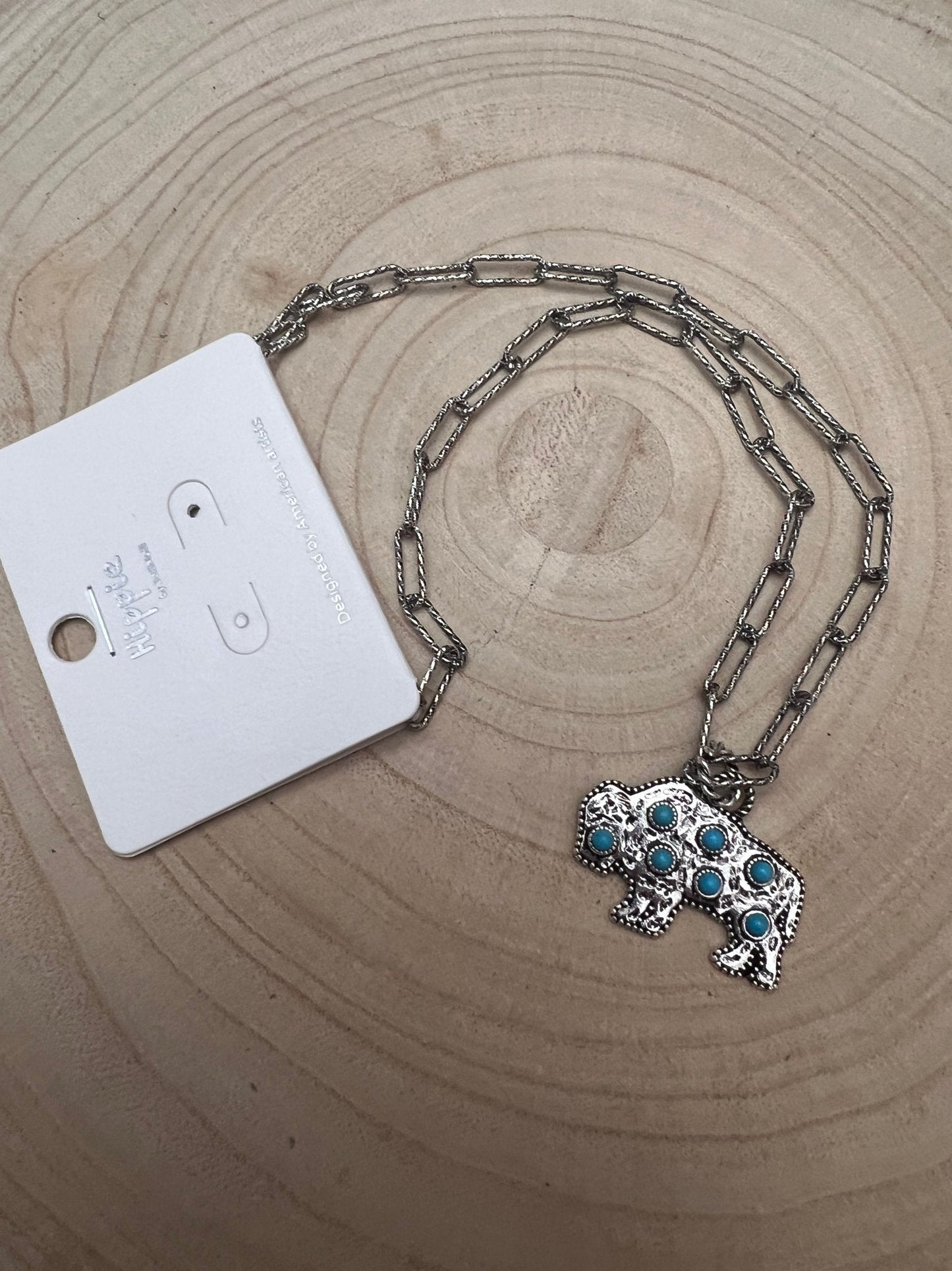 Western Buffalo Pendant Necklace with Faux Turquoise