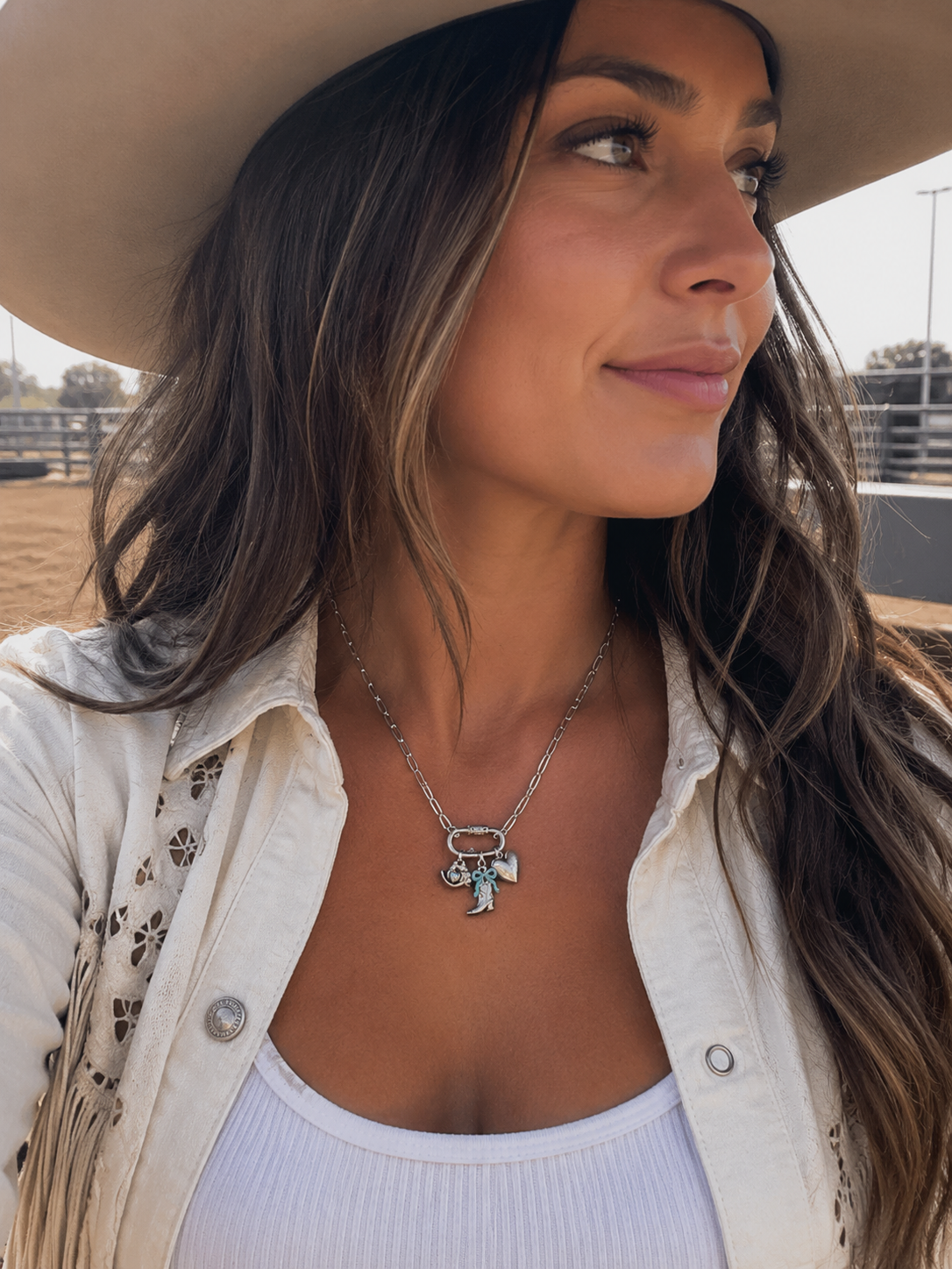 Western Cowgirl Charm Necklace – Boot, Hat & Heart