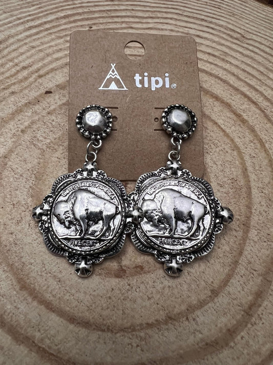 Western Faux Buffalo Coin Stud Earrings — Western Stud Earrings