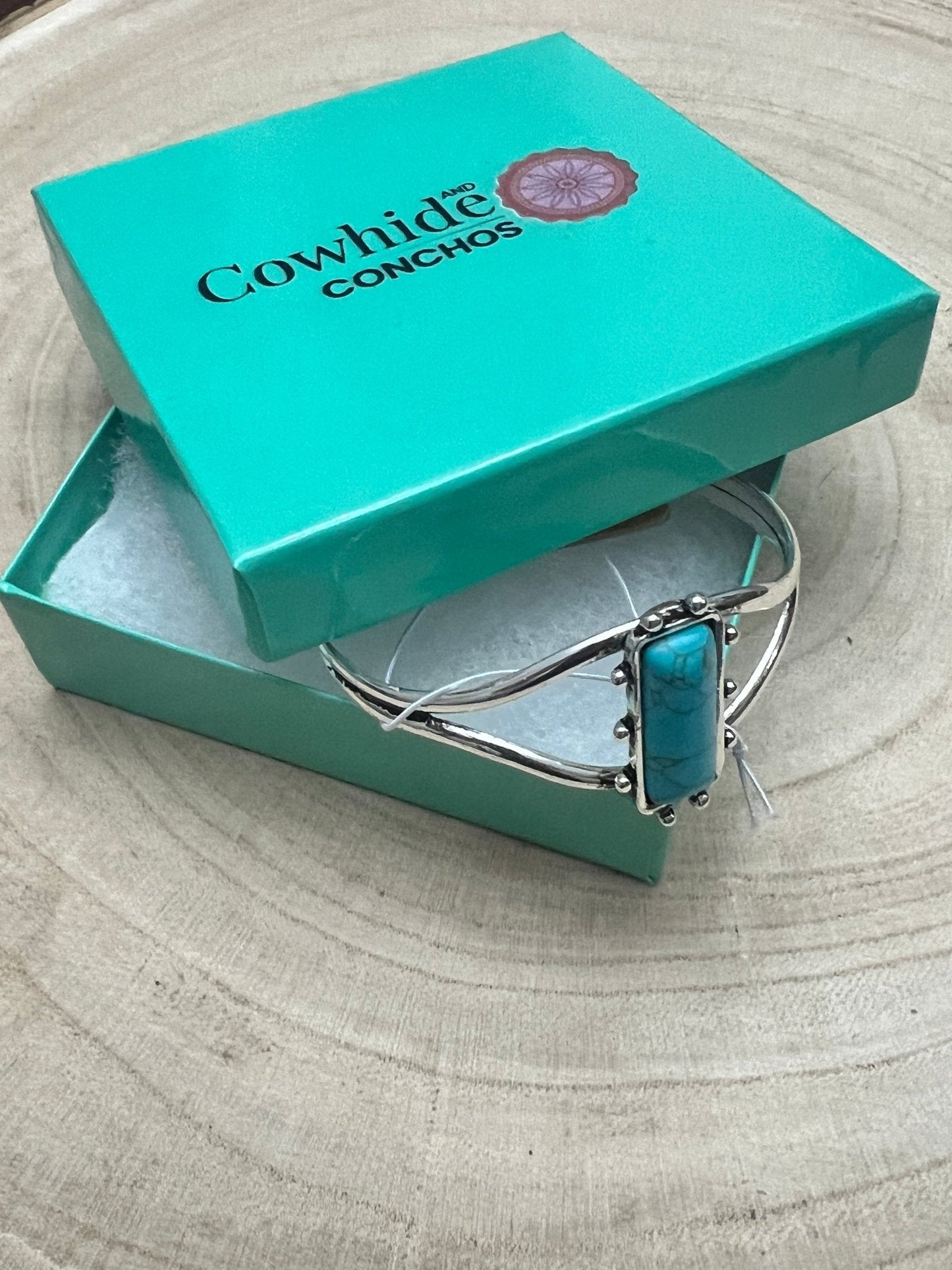 Western Silver Cuff Bracelet — 1-inch Faux Turquoise Rectangle Stone